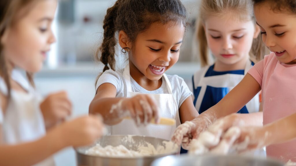 Enfants cuisinant lors de l'activité Mini-chef