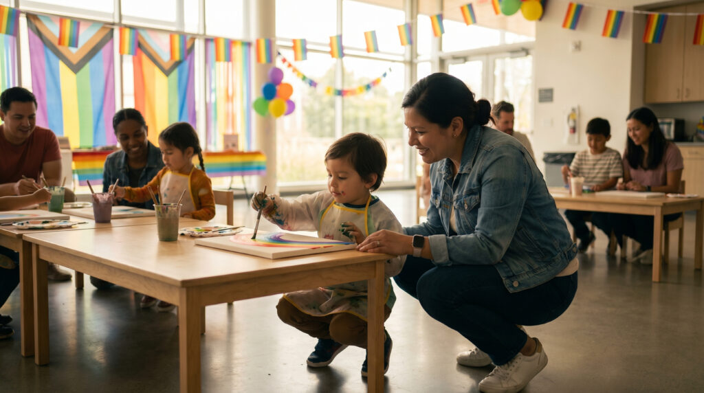 Maman et jeune enfant lors d'une activité de création artistique